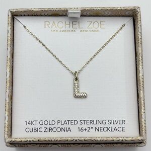 Rachel Zoe 'L' Pendant Necklace Gold Plated Sterling Silver Cubic Zirconia NEW